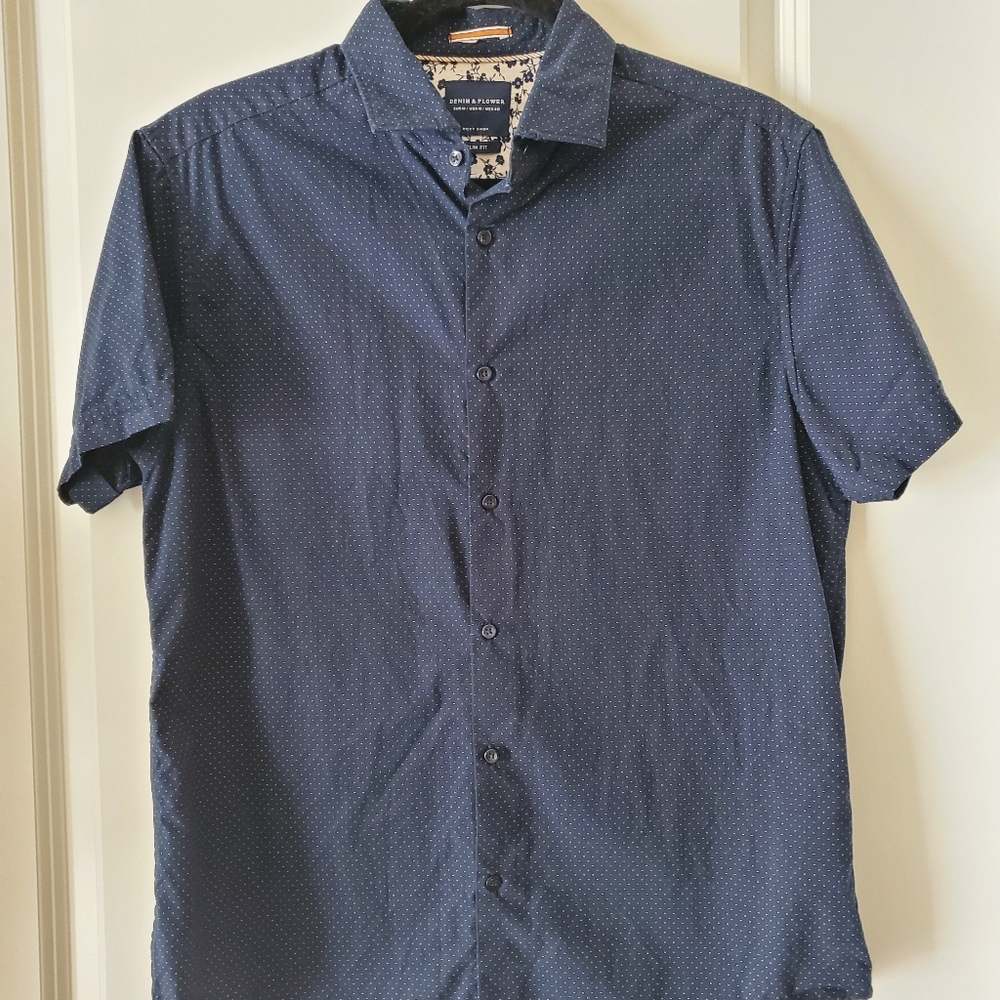 Blue polkadot men's Medium Button-down